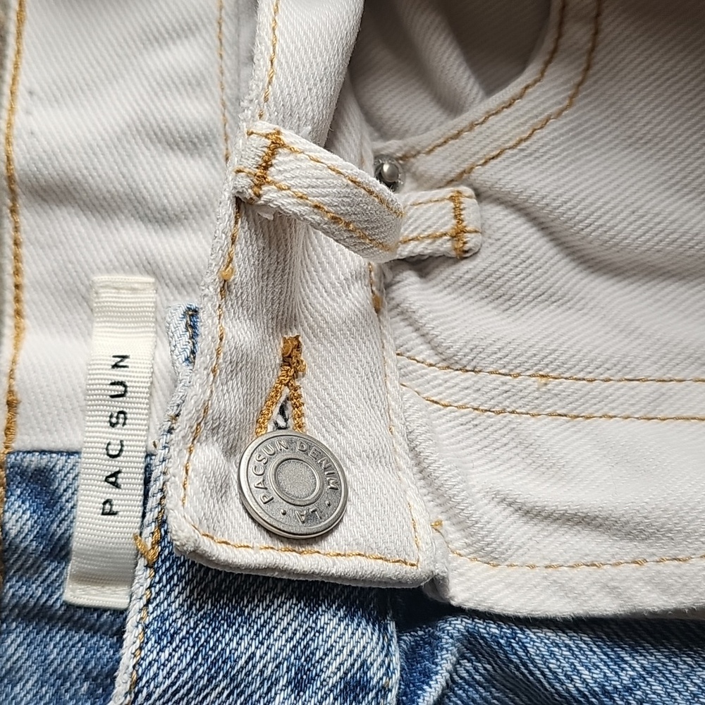 PacSun Eco White Two-Tone High Waisted Button Straight Leg Ankle Jeans Sz 22 - Picture 4 of 11